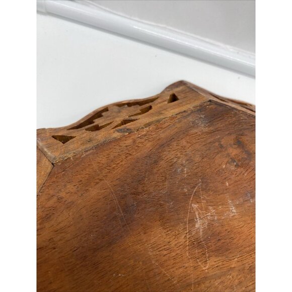 Vintage Octagonal Wood Serving 10.5" Tray Floral Center Hand Carved Artisan Boho - Picture 13 of 16